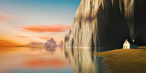 istock quiet place with red clouds in the dawn sky 1241630872