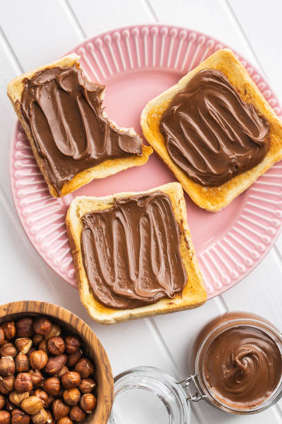 istock Toast bread with hazelnut spread. Sweet chocolate cream. 1241633049