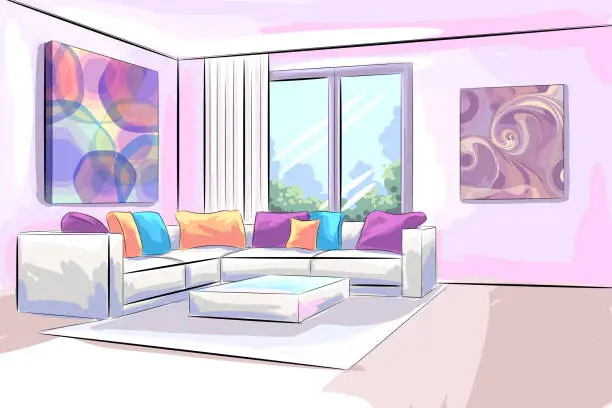 Vector illustration of Beautiful Living Room Drawing