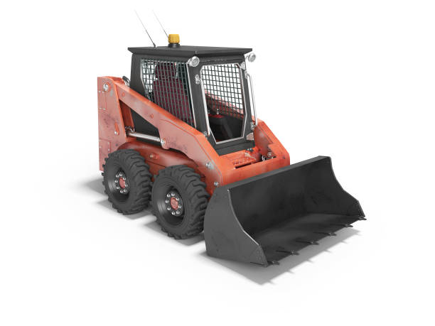 istock Red diesel loader with front bucket perspective view 3d render on white background with shadow 1241672753