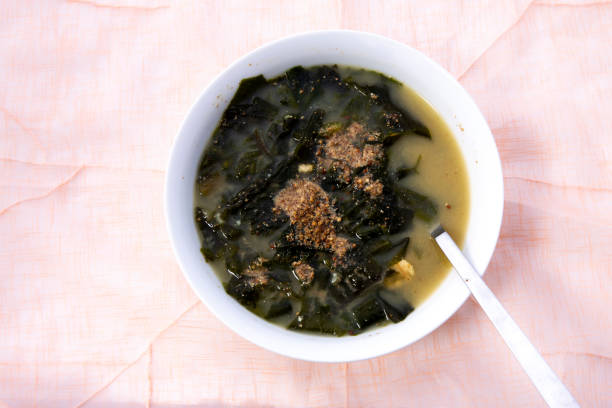 Seaweed Soup with Perilla powder Korean food Seaweed Soup with Perilla which is called Deuikkae Miyeok-guk tyrosine photos stock pictures, royalty-free photos & images