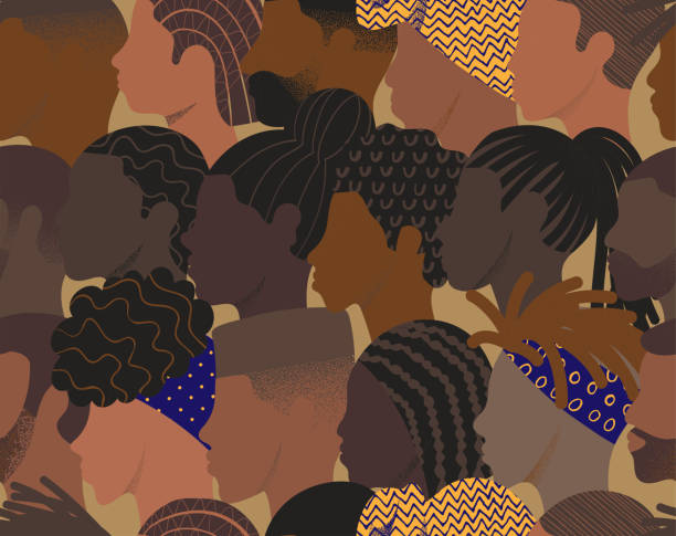 Seamless pattern of many different people profile heads. vector art illustration