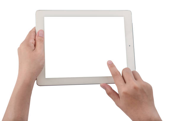 istock hands holding and touching on tablet pc isolated on white background 1241681105