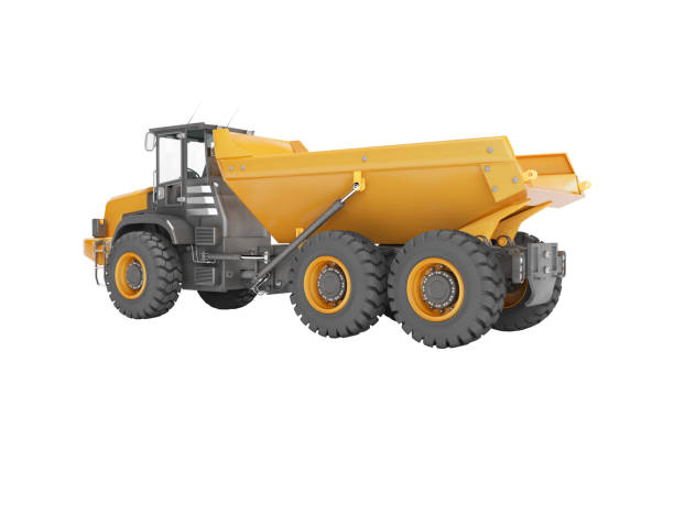 istock Orange mining dump truck isolated rear view 3D render on white background no shadow 1241709079
