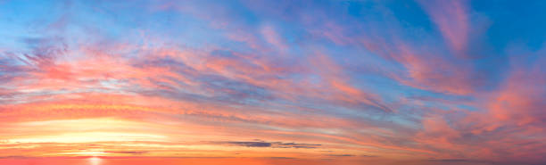 istock Big Panoramic Sunrise Sundown Sanset Sky with colorful clouds, long panorama 1241723106