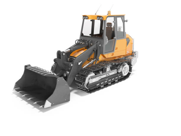 istock Modern tractor crawler loader with front bucket rear render on white background with shadow 1241731873
