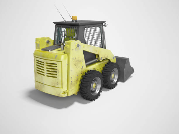 istock Yellow diesel loader with front bucket isolated rear 3D render on gray background with shadow 1241736275