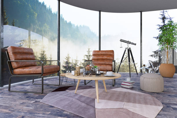istock Modern Living Room Interior Design with Armchairs and View 1241741060