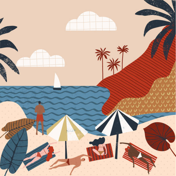 istock Summer beach party vacation illustration. People relaxing on the beach 1241746777