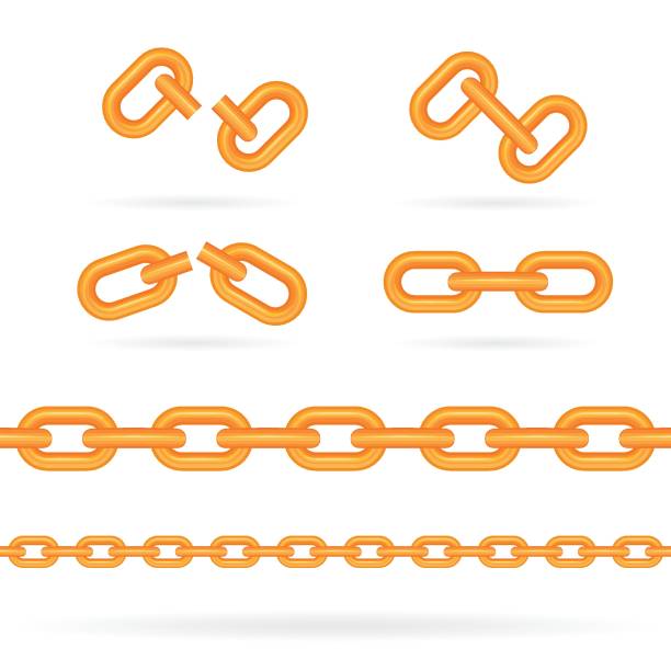 łańcuch. realistyczne złote ilustracje łańcuchowe ustawione na białym tle. - gold chain chain circle connection stock illustrations