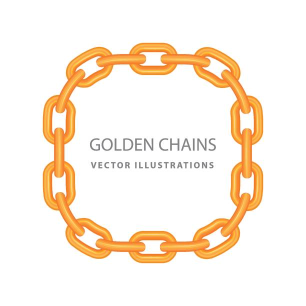 Golden chains. Chains round frame vector illustration. Part of set. oval gold frame cartoons stock illustrations