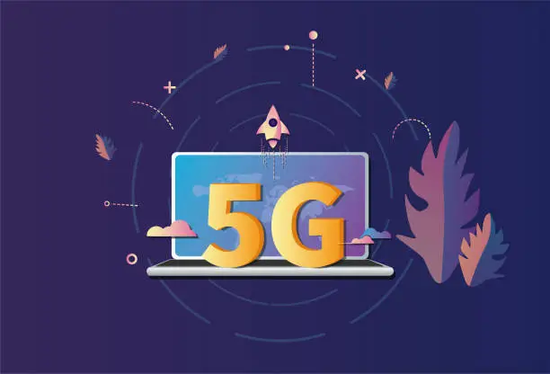 Vector illustration of 5G and laptop wireless Internet speed