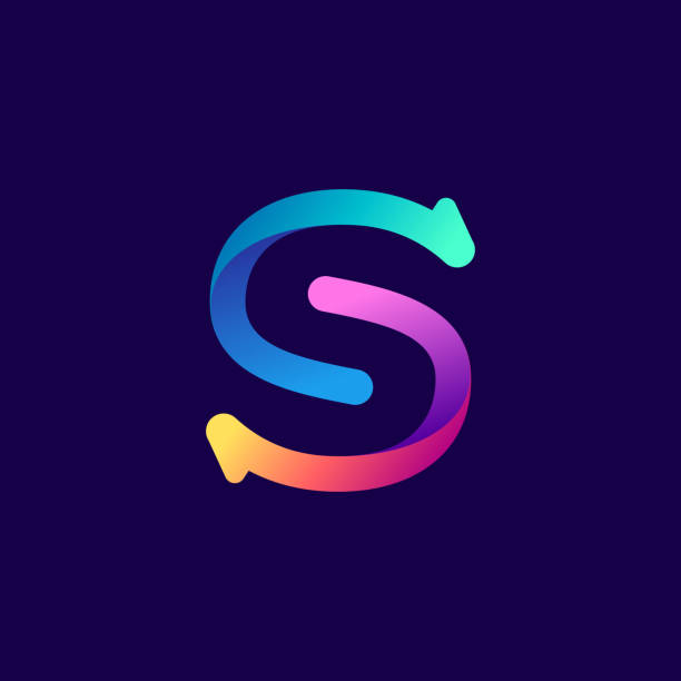 S letter logo with arrows. Vector bright gradient font for sport labels, bets headlines, multimedia posters, business cards etc. letter s stock illustrations