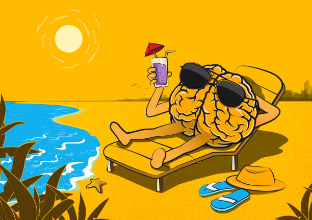 Brain Character Relax On The Beach Stock Illustration - Download Image Now  - Vacations, Mental Health, Relaxation - iStock
