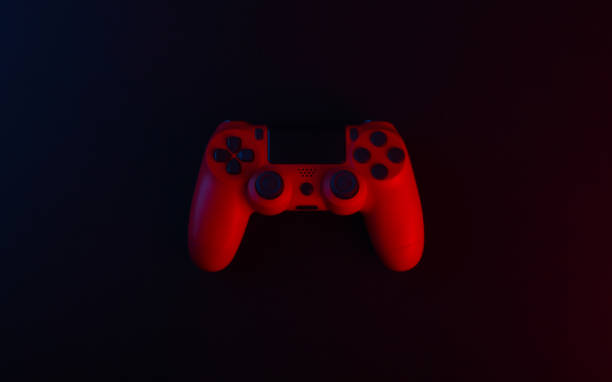 istock Red Gamepad on black backround. Gaming concept. 1241812635