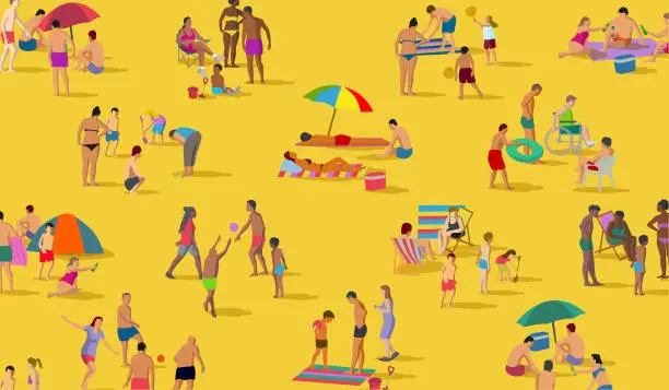 Vector illustration of Social Distancing Groups at the Beach