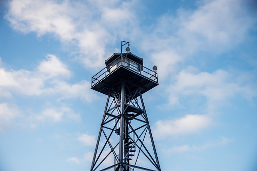 Low angle view of watchtower in Alcatraz, San Francisco, California, USA