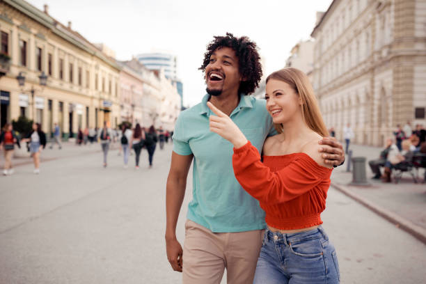 istock Happy interracial couple on a vacation 1241834712