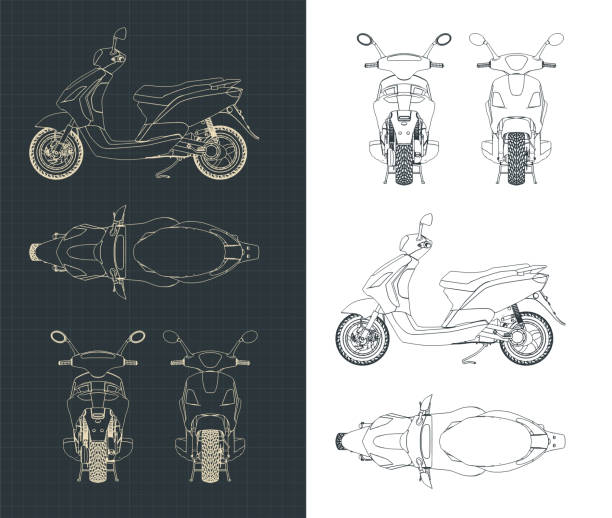 Moped drawings Stylized vector illustration of a modern moped drawings motorcycle designs stock illustrations