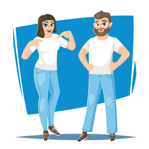 illustrations, cliparts, dessins animés et icônes de homme et femme dans le t-shirt blanc blanc. illustration de vecteur - pointed toe