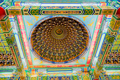 Colorful circle asian roof texture, beautiful roof dome of thean hou temple.