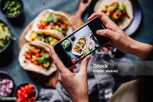 Hands Of Cook Photographing Mexican Tacos Stock Photo - Download Image Now - Food, Photography, Photographing