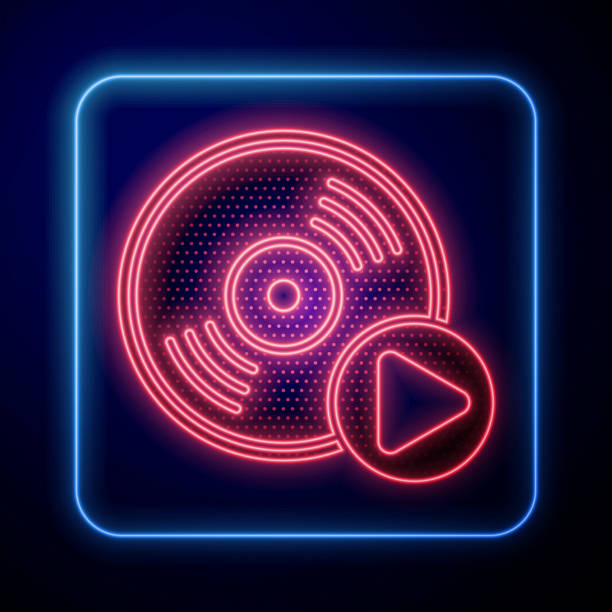 Glowing neon Vinyl disk icon isolated on blue background. Vector Illustration Glowing neon Vinyl disk icon isolated on blue background. Vector Illustration dj clipart stock illustrations