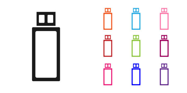 istock Black USB flash drive icon isolated on white background. Set icons colorful. Vector Illustration 1241896934