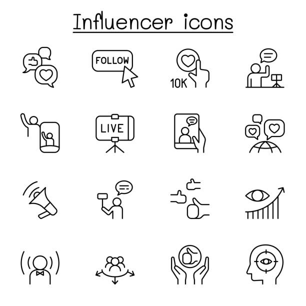Influence people & Brand ambassador icon set in thin line style Influence people & Brand ambassador icon set in thin line style influencer stock illustrations