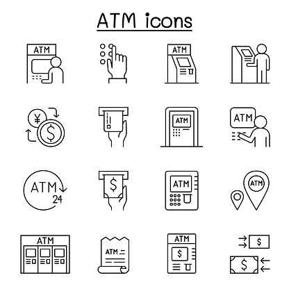 ATM icons set in thin line style