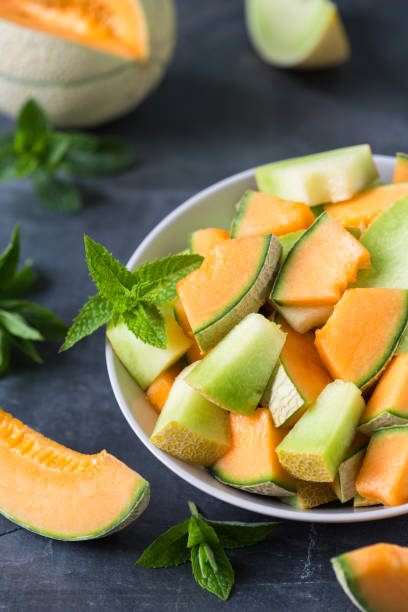 istock Sliced fresh melons in the plate 1241921374