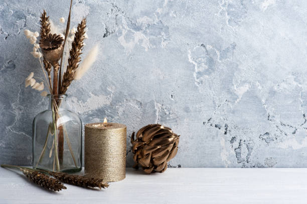 istock Scandinavian interior with golden dry flowers 1241921452