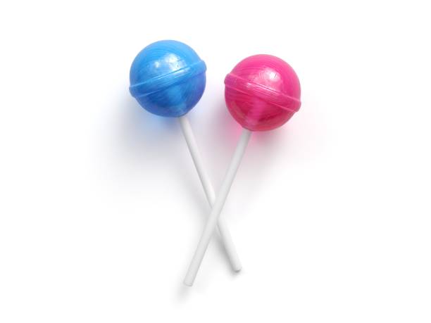 istock Pink and blue lollipops isolated on white background. 3d rendering 1241938640