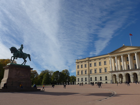 Oslo Royal Palace and A statue of Carl Johan
