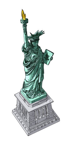 New York famous Statue of liberty sketch. Hand drawing style, line hatching stroke. Realistic ink sketch, outline and flat. New York and USA landmark. American national Symbol of freedom and United States Declaration of Independence. Vector. New York famous Statue of liberty sketch. Hand drawing style, line hatching stroke. Realistic ink sketch, outline and flat. New York and USA landmark. American national Symbol of freedom and United States Declaration of Independence. Vector. statue of liberty replica stock illustrations