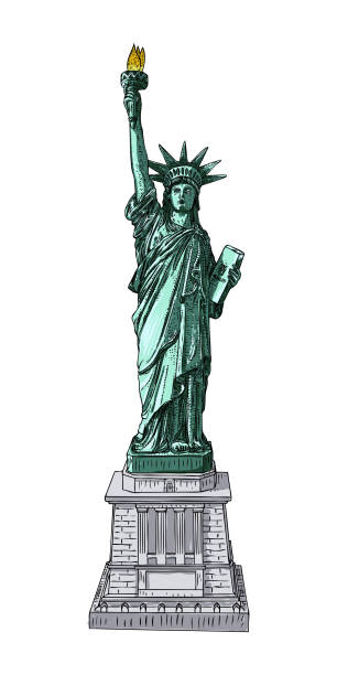 New York famous Statue of liberty sketch. Hand drawing style, line hatching stroke. Realistic ink sketch, outline and flat. New York and USA landmark. American national Symbol of freedom and United States Declaration of Independence. Vector. New York famous Statue of liberty sketch. Hand drawing style, line hatching stroke. Realistic ink sketch, outline and flat. New York and USA landmark. American national Symbol of freedom and United States Declaration of Independence. Vector. statue of liberty replica stock illustrations