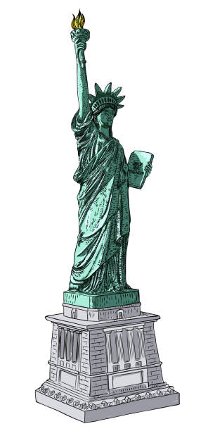 istock New York famous Statue of liberty sketch. Hand drawing style, line hatching stroke. Realistic ink sketch, outline and flat. New York and USA landmark. American national Symbol of freedom and United States Declaration of Independence. Vector. 1241966468