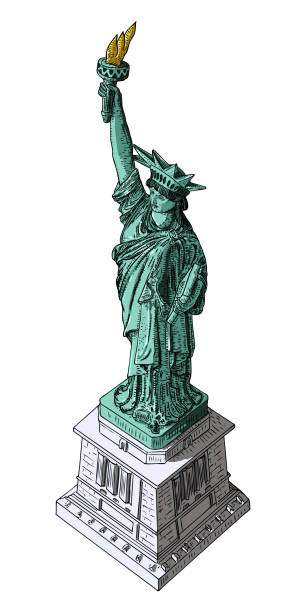 istock New York famous Statue of liberty sketch. Hand drawing style, line hatching stroke. Realistic ink sketch, outline and flat. New York and USA landmark. American national Symbol of freedom and United States Declaration of Independence. Vector. 1241966742