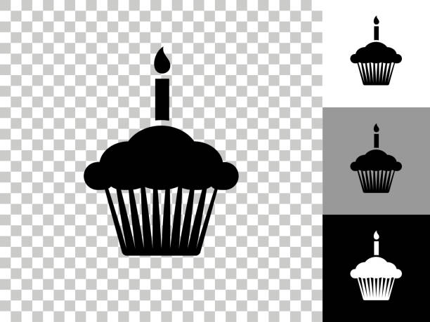 illustrazioni stock, clip art, cartoni animati e icone di tendenza di icona di birthday cupcake su sfondo trasparente a scacchiera - 292