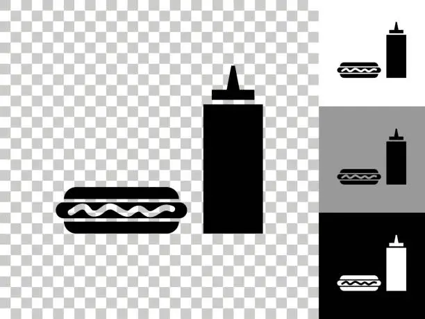 Vector illustration of Hotdog and Ketchup Icon on Checkerboard Transparent Background
