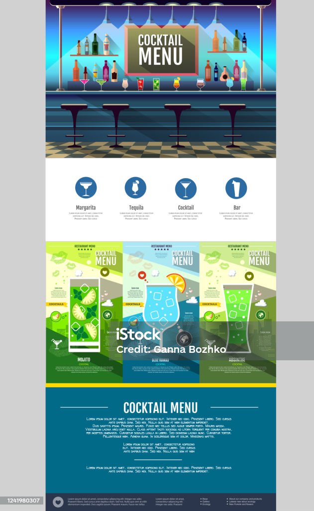 Flat Style Cocktail Menu Concept Web Site Design Corporate Identity ...