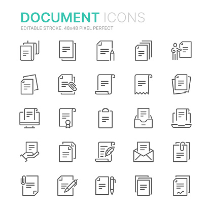 Collection of documents related line icons. 48x48 Pixel Perfect. Editable stroke