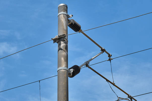 istock Under the blue sky, electric pole and electric cables 1241984633