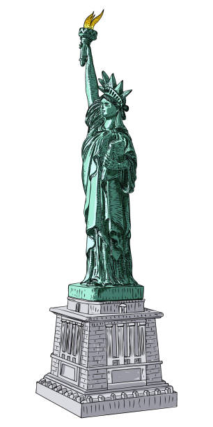 istock New York famous Statue of liberty sketch. Hand drawing style, line hatching stroke. Realistic ink sketch, outline and flat. New York and USA landmark. American national Symbol of freedom and United States Declaration of Independence. Vector. 1241988955