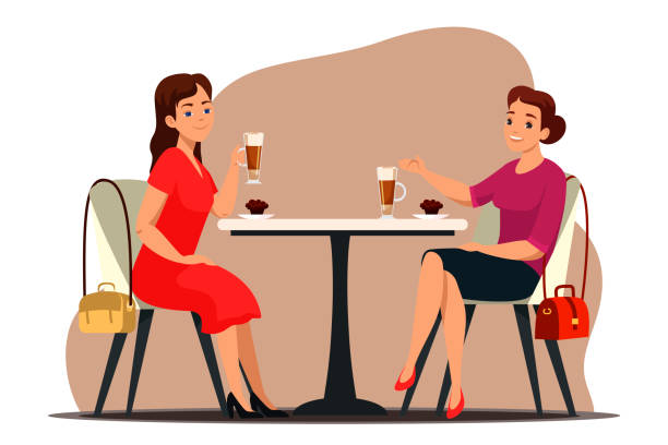 ilustrações de stock, clip art, desenhos animados e ícones de vector character illustration coffee break concept - espresso women cup drink