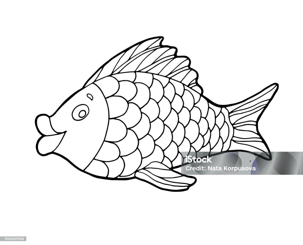 Cartoon Fish Hand Drawing Outline Doodle Isolated Element On A ...