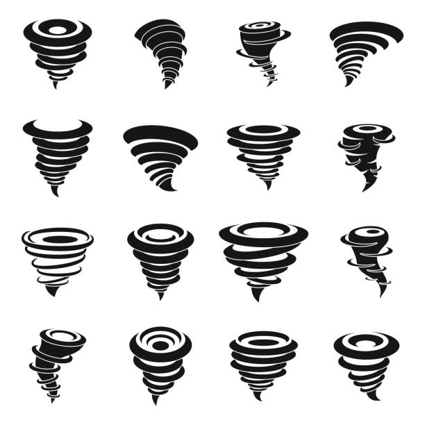 ilustrações de stock, clip art, desenhos animados e ícones de tornado icons set, simple style - tornado