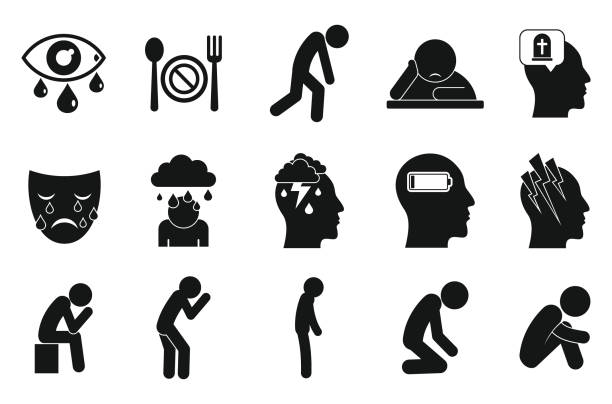 Depression icons set, simple style Depression icons set. Simple set of depression vector icons for web design on white background suicide stock illustrations