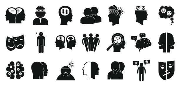 ilustrações de stock, clip art, desenhos animados e ícones de bipolar disorder icons set, simple style - dislexia ilustrações