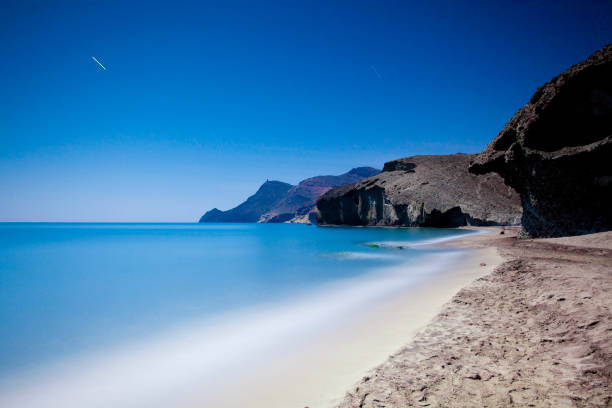 Long exposure night photograph taken on monsul beach in Cabo de Gata